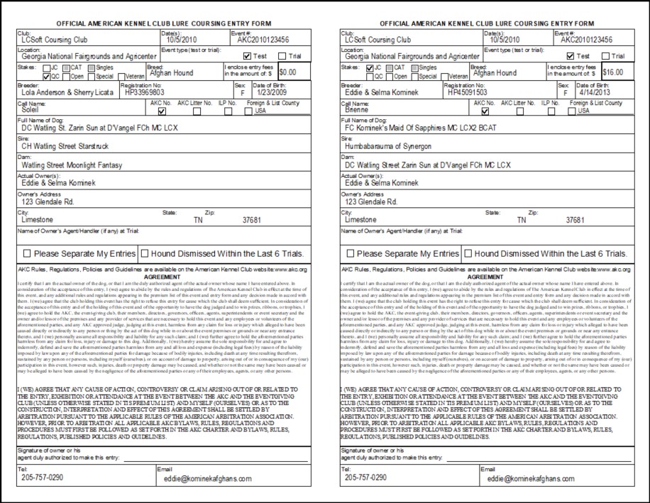 AKC Lure Coursing Test/Trial Application