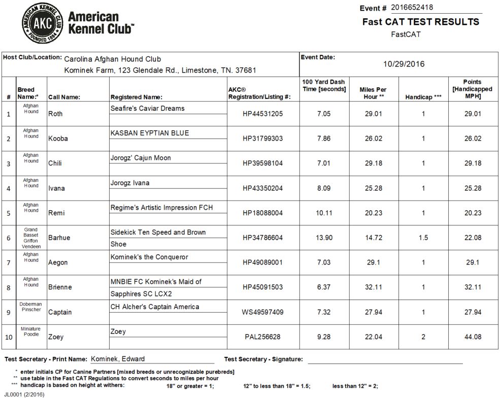 AKC FastCAT Judging Sheet