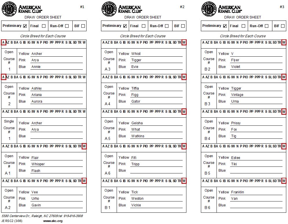 Prelim Draw Sheets