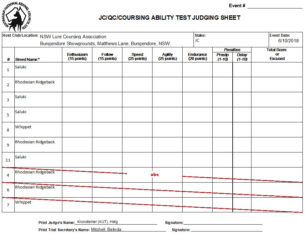 JC/QC/CA/Singles Test Judging sheet