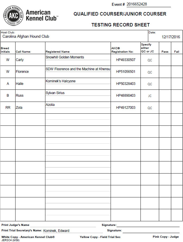 JC/QC Test Judging sheet