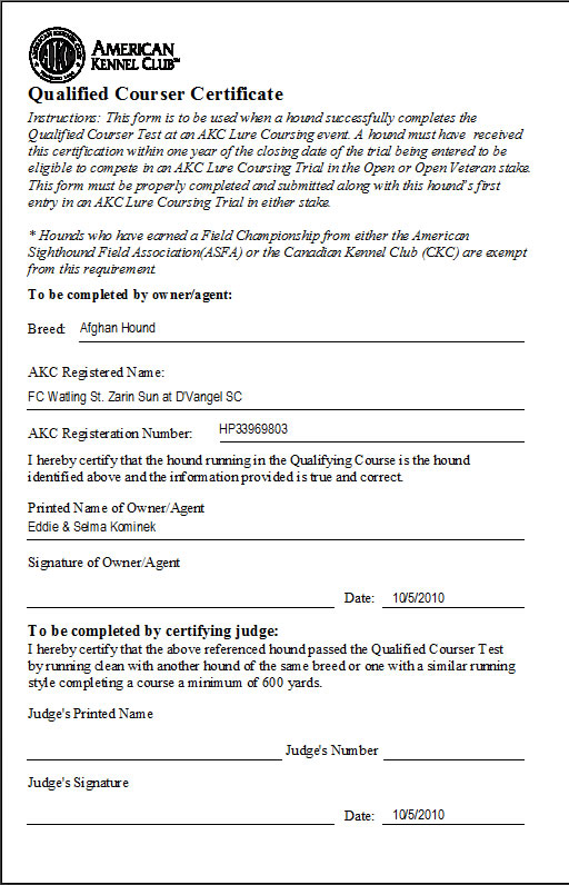 AKC Certification Form