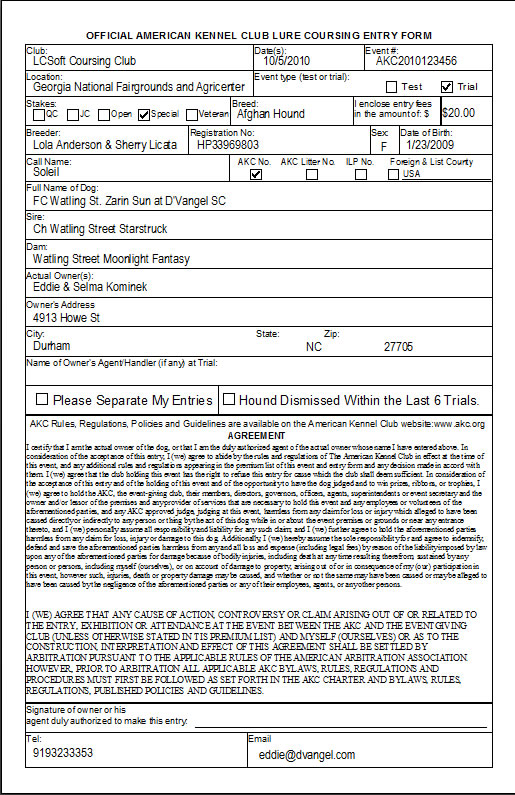 AKC Entry Form