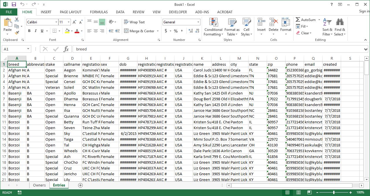 Mailing Excel Worksheet